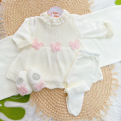  Saída de Maternidade Borboleta - Off White e Rosa